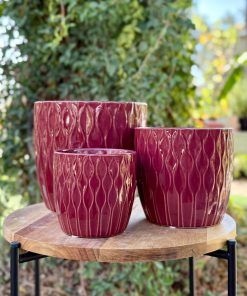 עציץ קרמיקה גלים בורדו