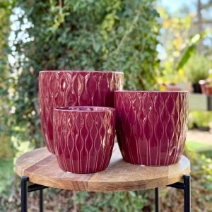 עציץ קרמיקה גלים בורדו