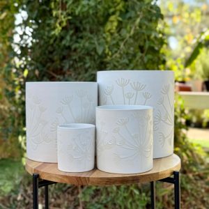 עציץ קרמיקה פרחים לבנים